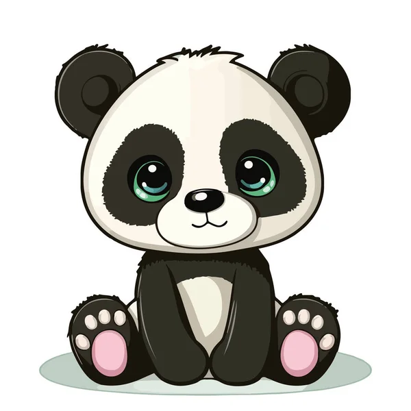Słodkie Panda Niedźwiedź Siedzi Trawie — Wektor stockowy