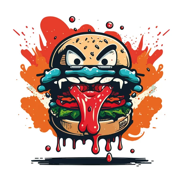 Vector Hand Getekend Illustratie Van Een Hamburger Met Tomaat — Stockvector