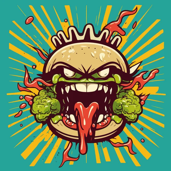 Vektor Komik Ilustrasi Zombie Gila Dengan Mulut Terbuka Terisolasi Latar - Stok Vektor