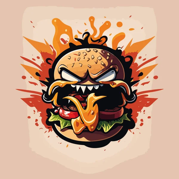 Rozzlobený Burger Rozzlobenou Tváří — Stockový vektor
