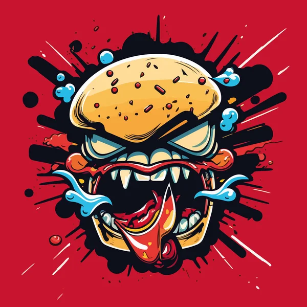 Monstro Engraçado Dos Desenhos Animados Hambúrguer — Vetor de Stock