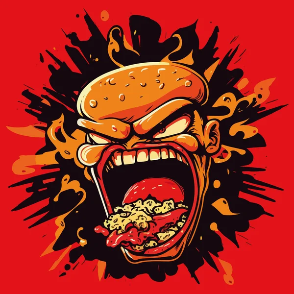 Vector Illustratie Van Een Cartoon Man Met Een Hamburger — Stockvector