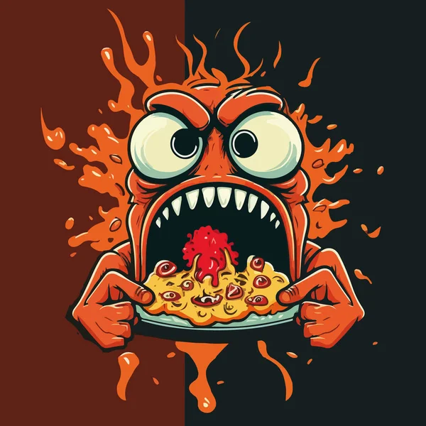 Vector Illustratie Van Pizza Met Een Monster — Stockvector