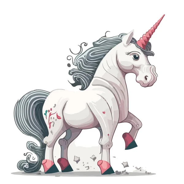 Ilustrasi Vektor Unicorn Pada Latar Belakang Putih - Stok Vektor