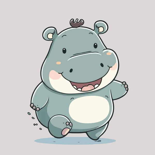 Lindo Poco Hipopótamo Dibujo Animado Carácter Vector Ilustración — Vector de stock