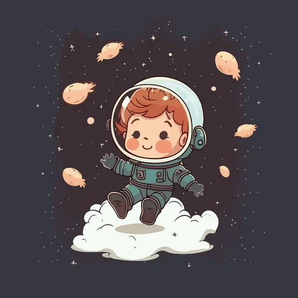 Cute Little Astronaut Space Astronaut Flying Earth Vector Illustration — Stock Vector