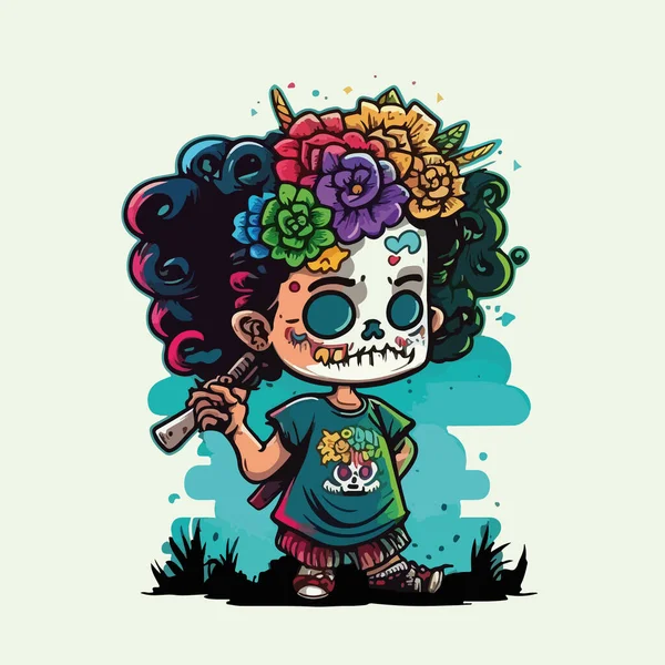 Mexicaine Femme Dans Crâne Mexicain — Image vectorielle
