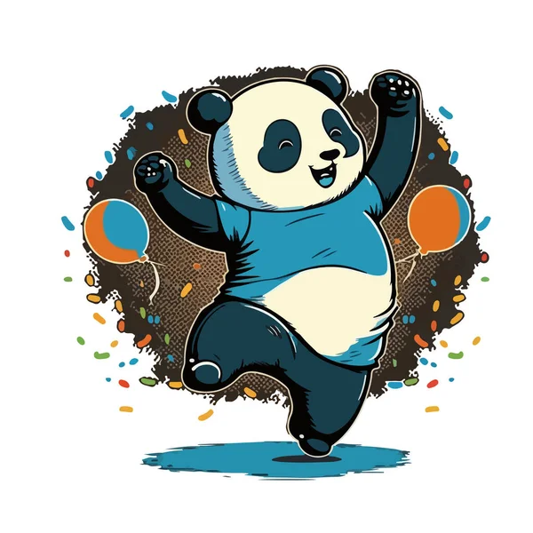 Lindo Divertido Dibujos Animados Panda Saltar Con Una Pelota — Vector de stock