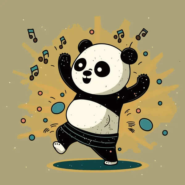 Oso Panda Con Camisa Música Vintage — Vector de stock
