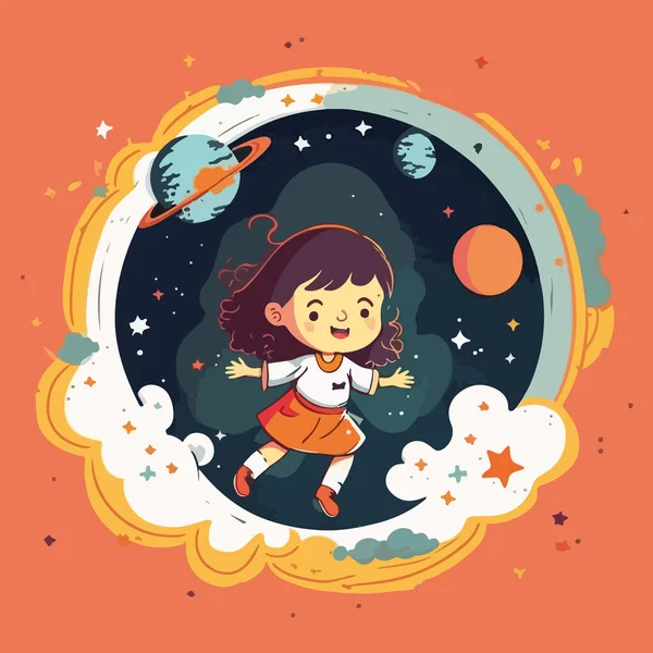 宇宙で惑星を手にした少女宇宙飛行士 — ストックベクタ