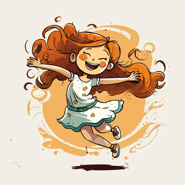 Chica Feliz Con Pelo Largo Cielo Sobre Fondo Blanco Ilustración — Archivo Imágenes Vectoriales