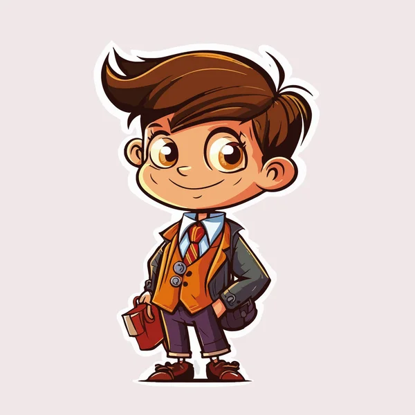 Zeichentrickfigur Des Jungen Mit Anzug Und Fliege Und Krawatte — Stockvektor