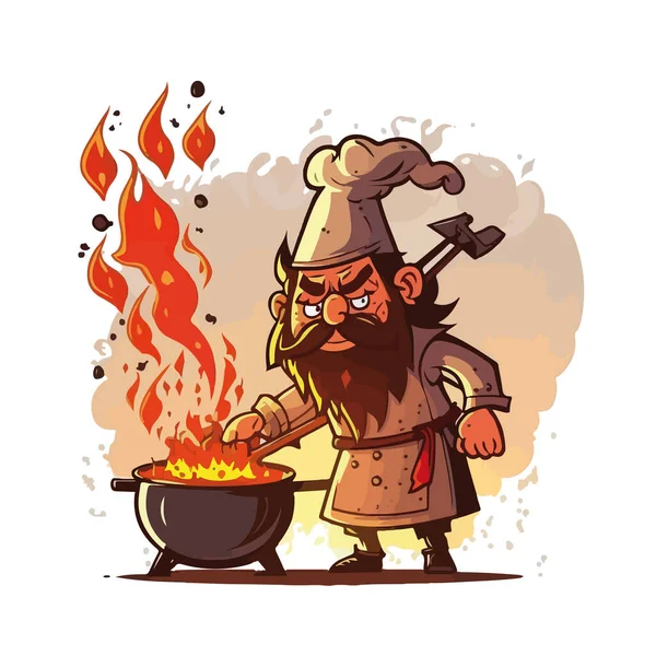 Vector Ilustración Dibujos Animados Chef Cocina Alimentos — Vector de stock