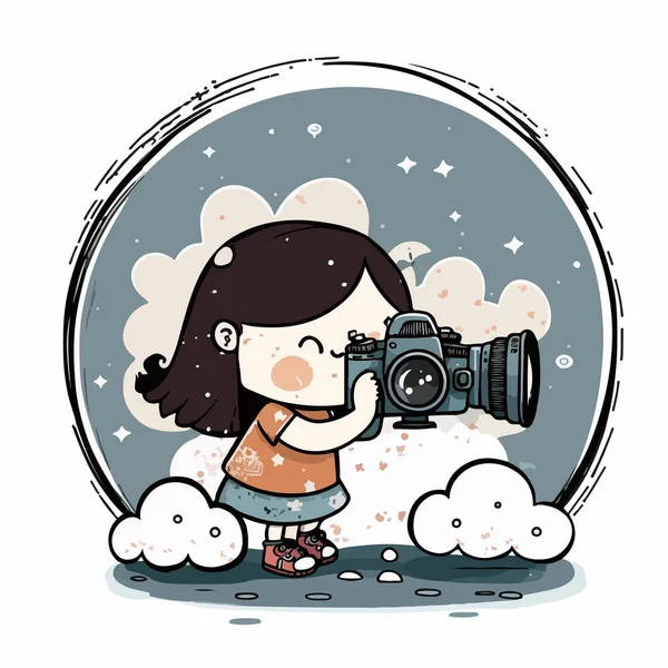Kameralı Sevimli Küçük Bir Kız Vektör Illüstrasyonu — Stok Vektör