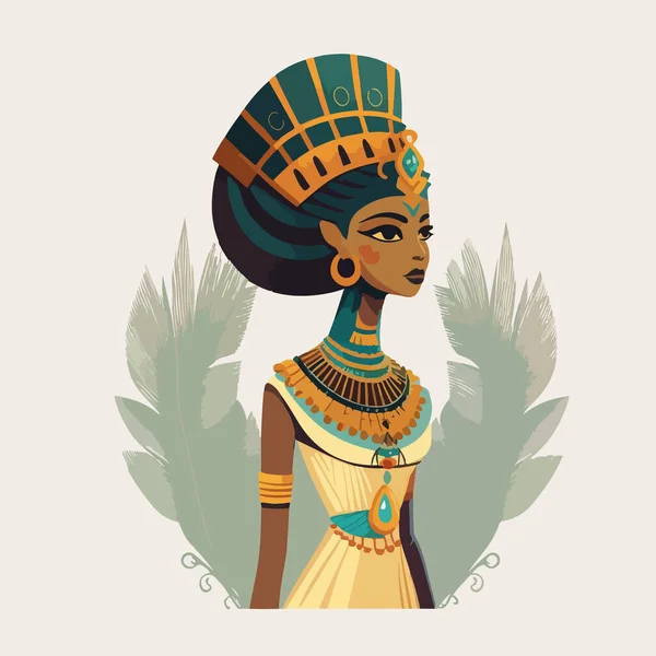 手にエジプトの女神と伝統的なエジプトのドレスでエジプトの女性 ベクトルフラットスタイルイラスト — ストックベクタ