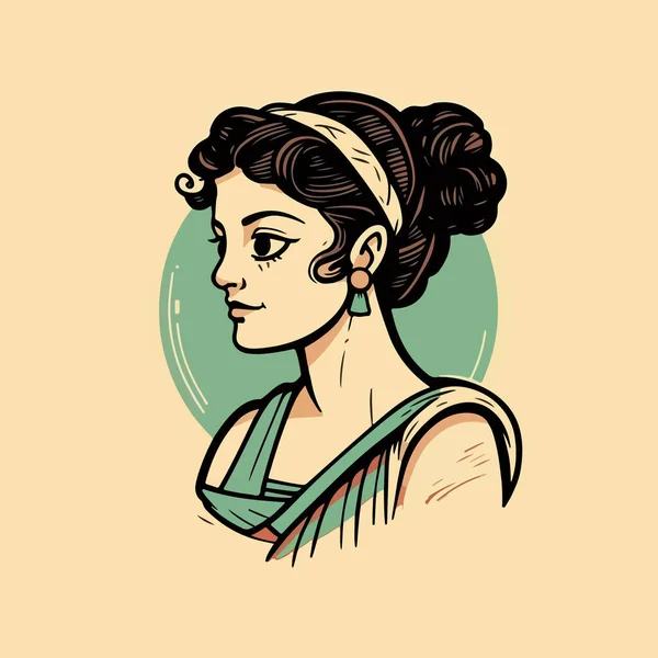 Ретро Эскиз Женщины Древнегреческом Платье — стоковый вектор