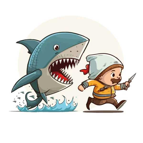 Çizgi Film Çizimi Şapkalı Komik Çocuk Büyük Köpekbalıklı Korsan Kostümü — Stok Vektör
