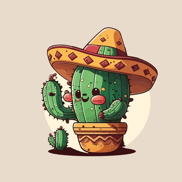 Illustration Vectorielle Dessin Animé Mexicain Brero Cactus — Image vectorielle