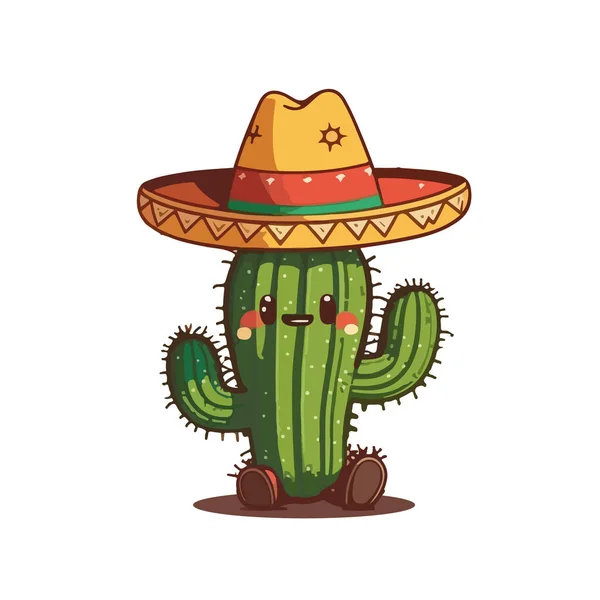Cartone Animato Cactus Con Sombrero Design Vettoriale Cappello — Vettoriale Stock