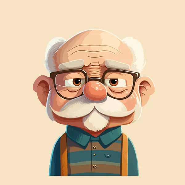 Personaje Dibujos Animados Anciano Gafas Ilustración Vectorial — Vector de stock