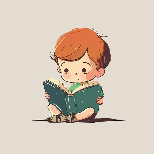 Roztomilý Chlapec Čtení Knihy Vektorové Ilustrace — Stockový vektor