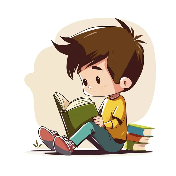 男孩在看书插图 矢量插图 — 图库矢量图片