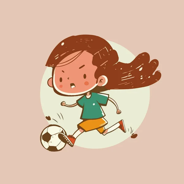 Meisje Voetballen Kind Voetballen Vector Illustratie — Stockvector