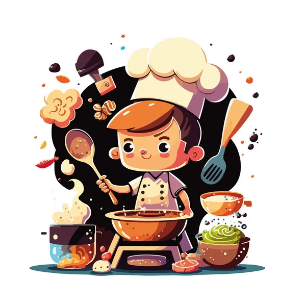 Illustration Vectorielle Petit Cuisinier Cuisine — Image vectorielle