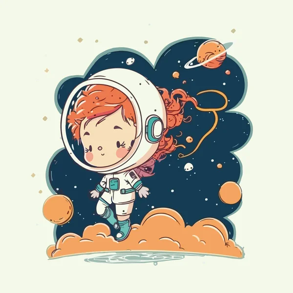 Astronaut Girl Astronaut Helmet Vector Illustration — Stock Vector