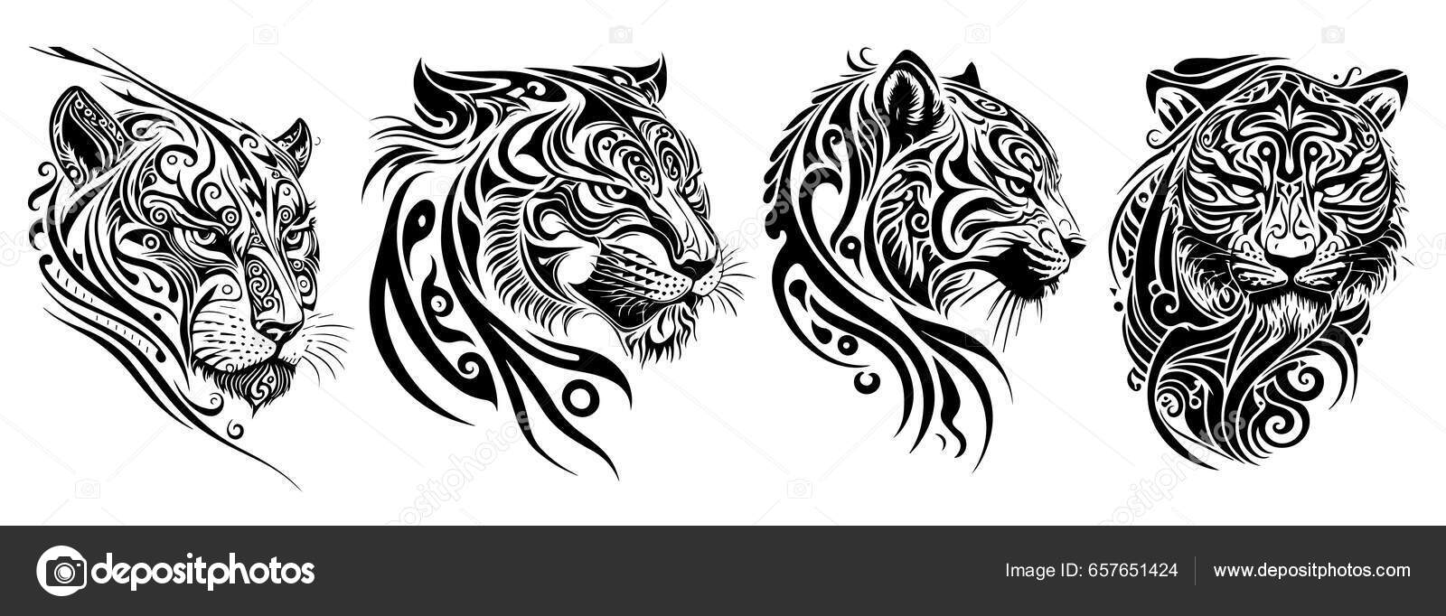 Tiger Heads Vector Silhouette Illustration Stock Vector by ...