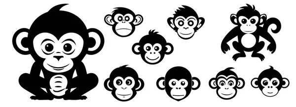 Μαϊμού Κεφάλια Διάνυσμα Εικονογράφηση Σχήματα Σιλουέτα — Διανυσματικό Αρχείο