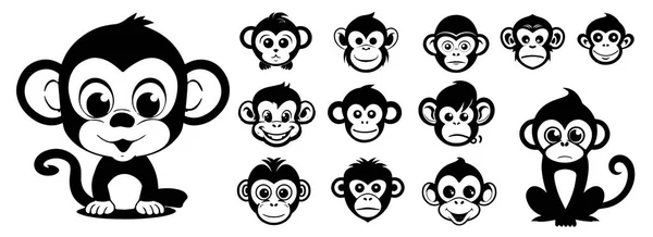 Μαϊμού Κεφάλια Διάνυσμα Εικονογράφηση Σχήματα Σιλουέτα — Διανυσματικό Αρχείο