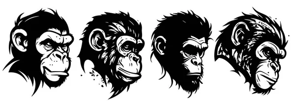 Monkey Heads Vector Illustratie Silhouet Vormen — Stockvector