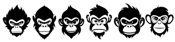 Teste Scimmia Vettoriale Illustrazione Sagome — Vettoriale Stock