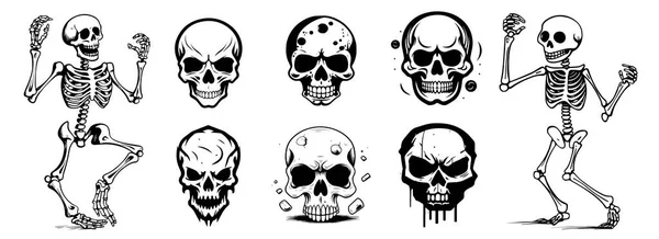 Crânios Humanos Ilustração Vetorial Silhueta Formas —  Vetores de Stock