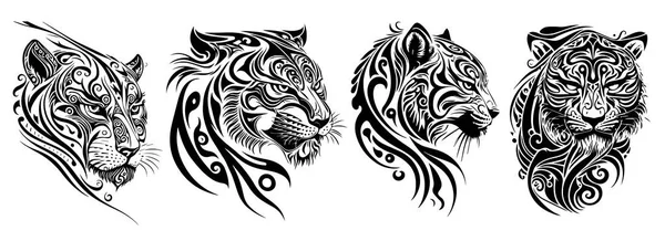 Иллюстрация Векторного Силуэта Головок Тигра — стоковый вектор