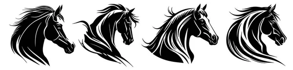 Horse Heads Vector Silhouette Illustration — Stock Vector
