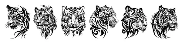 Tiger Cabeças Vetor Silhueta Ilustração — Vetor de Stock