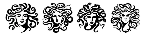 Antigua Gorgona Griega Medusa Cabeza Forma Logotipo Vector Silueta Ilustración — Archivo Imágenes Vectoriales