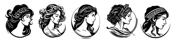 Antigua Mujer Griega Cabeza Vector Ilustración Cara Femenina — Archivo Imágenes Vectoriales