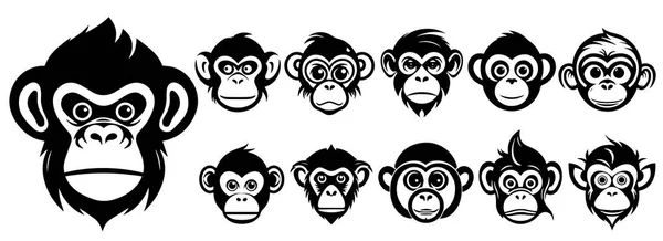 Monkey Heads Vector Illustration Silhouette Shapes — Stock Vector