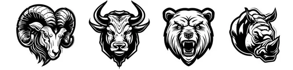Carneiros Touros Ursos Rinocerontes Ilustração Vetorial Silhueta Formas — Vetor de Stock