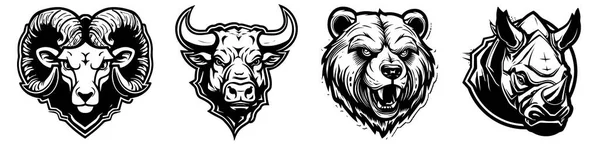 Carneiros Touros Ursos Rinocerontes Ilustração Vetorial Silhueta Formas —  Vetores de Stock