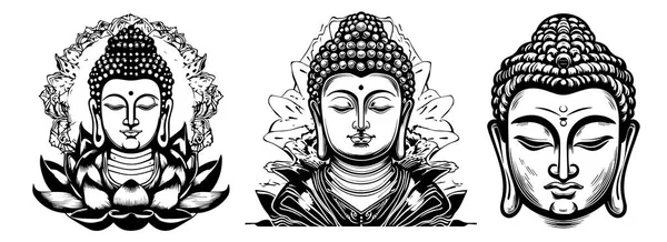 Têtes Bouddha Illustration Vectorielle Silhouette — Image vectorielle