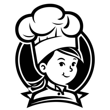 Aşçı başı, aşçı şapkası, vektör logosu çizim silueti.