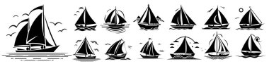 Boat, ship, sailboat black vector illustration silhouette laser cutting clipart