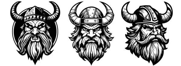 Cabeça Viking Nórdica Silhueta Ilustração Vetorial Preta Corte Laser — Vetor de Stock