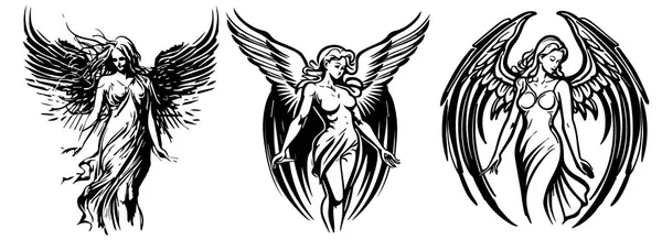 天使の女性ベクトルイラストシルエット形の女性 — ストックベクタ