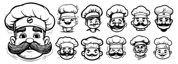 Aşçı Başı Aşçı Şapkası Vektör Logosu Çizim Silueti — Stok Vektör