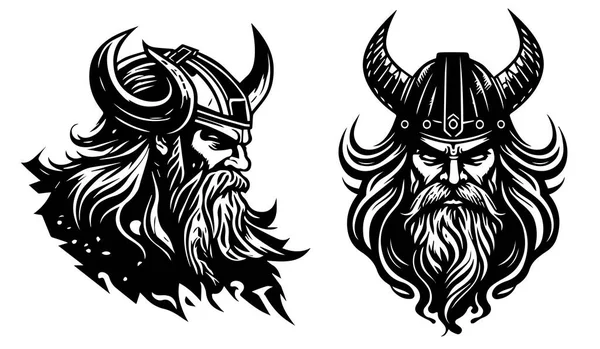 Cabeza Vikinga Nórdica Silueta Ilustración Vector Negro Corte Por Láser — Vector de stock